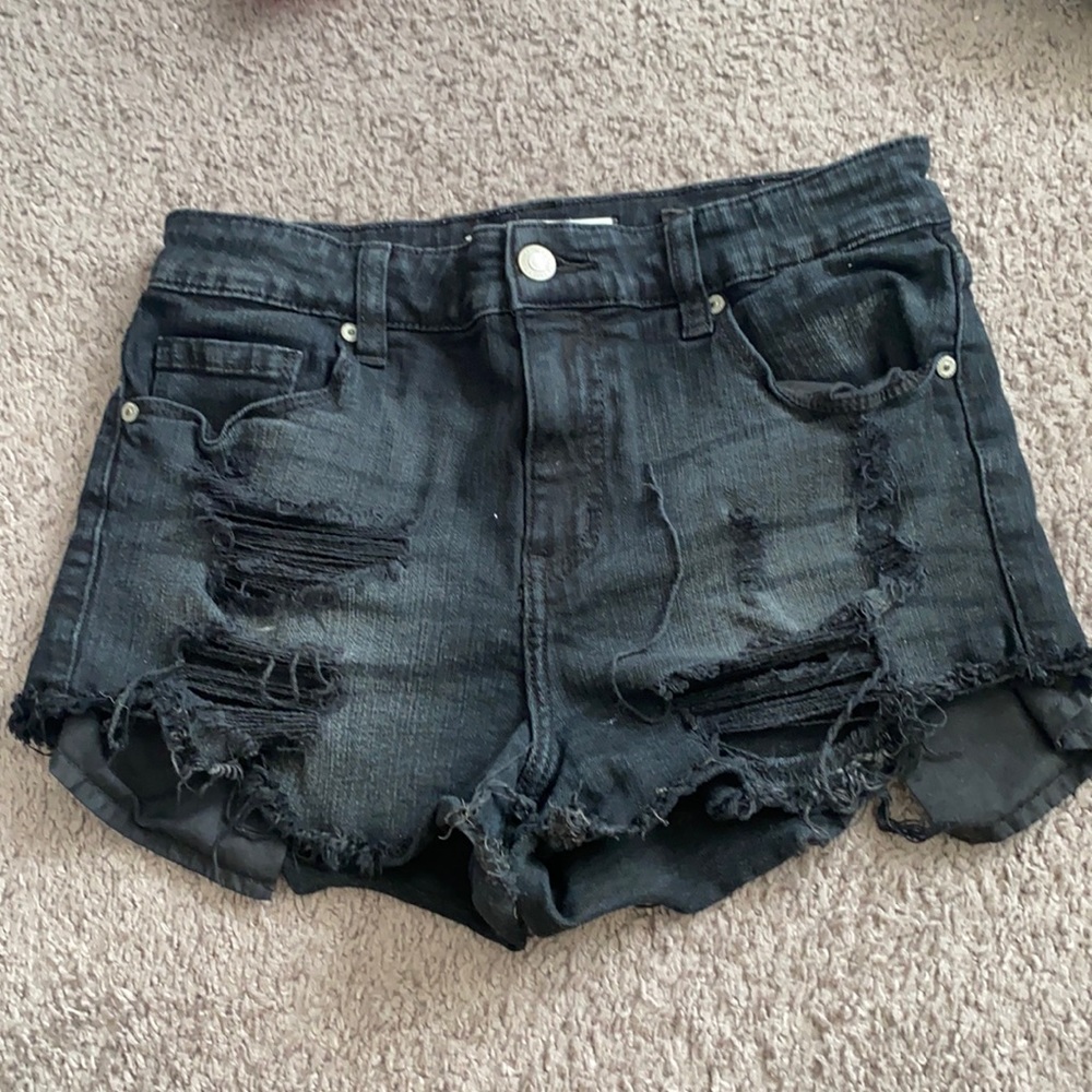 Eunina Black Denim Ripped Shorts